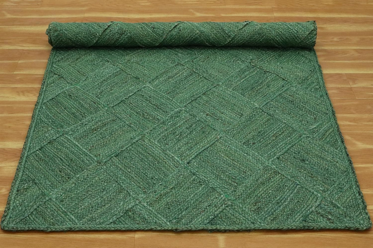 Hand Braided Jute 4 Ft Square Kilim Rug Flatweave Pink Geometric Pattern Jute Sisal Rug, Thick 0.27 Inch Indoor Outdoor Carpet for Kitchen, Bedside, Yoga Mat - Colors A