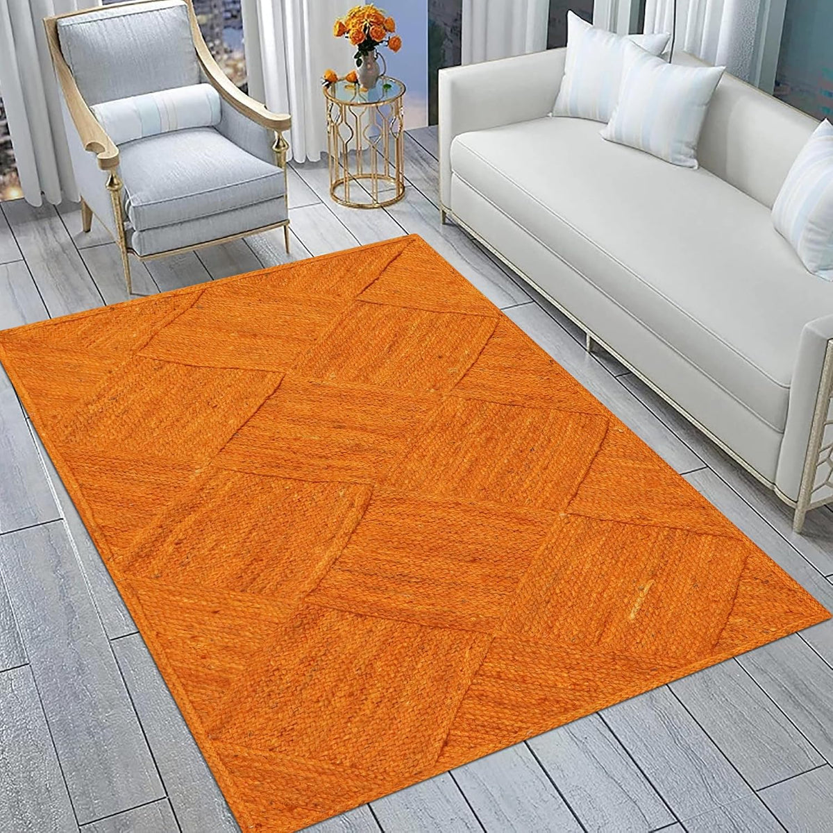 Hand Braided Jute 4 Ft Square Kilim Rug Flatweave Pink Geometric Pattern Jute Sisal Rug, Thick 0.27 Inch Indoor Outdoor Carpet for Kitchen, Bedside, Yoga Mat - Colors A