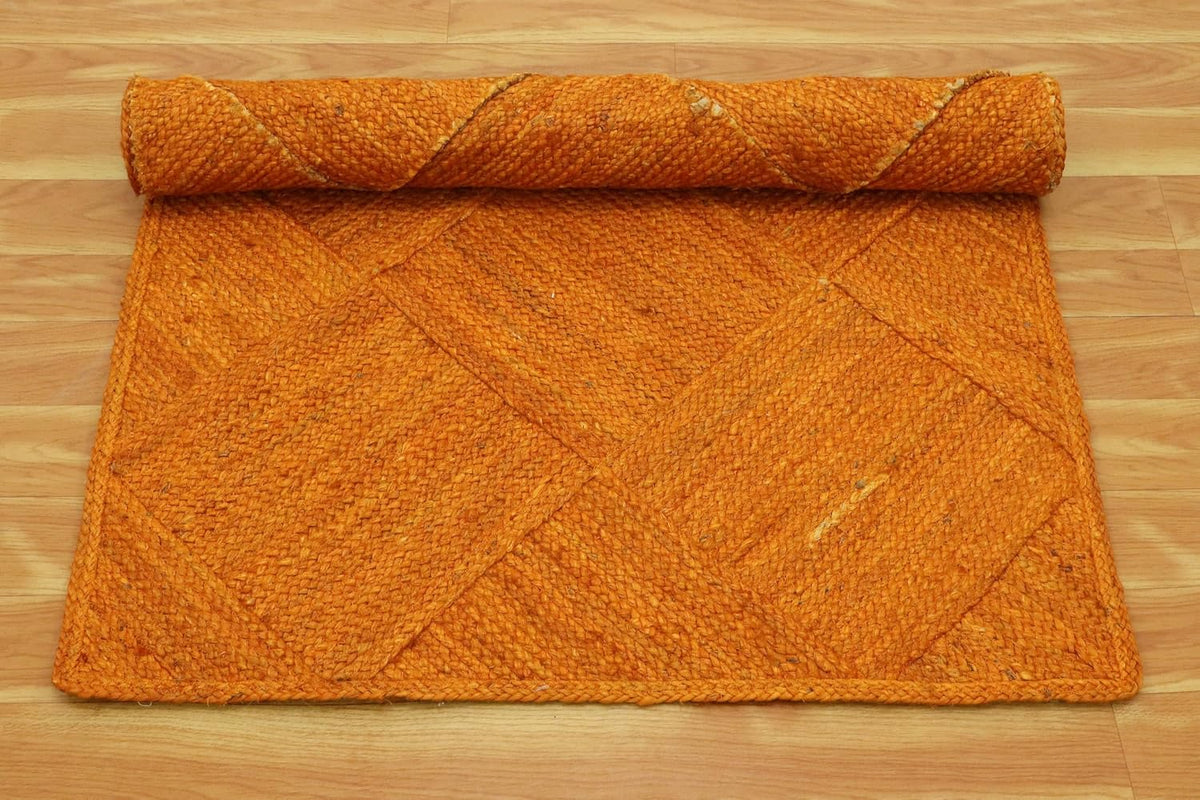 Hand Braided Jute 4 Ft Square Kilim Rug Flatweave Pink Geometric Pattern Jute Sisal Rug, Thick 0.27 Inch Indoor Outdoor Carpet for Kitchen, Bedside, Yoga Mat - Colors A