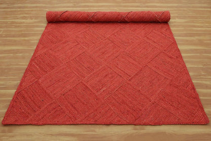Hand Braided Jute 4 Ft Square Kilim Rug Flatweave Pink Geometric Pattern Jute Sisal Rug, Thick 0.27 Inch Indoor Outdoor Carpet for Kitchen, Bedside, Yoga Mat - Colors A