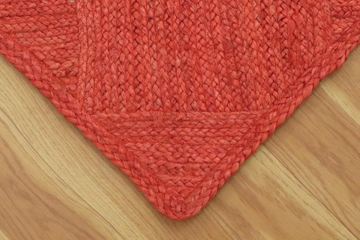 Hand Braided Jute 4 Ft Square Kilim Rug Flatweave Pink Geometric Pattern Jute Sisal Rug, Thick 0.27 Inch Indoor Outdoor Carpet for Kitchen, Bedside, Yoga Mat - Colors A