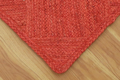 Hand Braided Jute 4 Ft Square Kilim Rug Flatweave Pink Geometric Pattern Jute Sisal Rug, Thick 0.27 Inch Indoor Outdoor Carpet for Kitchen, Bedside, Yoga Mat - Colors A