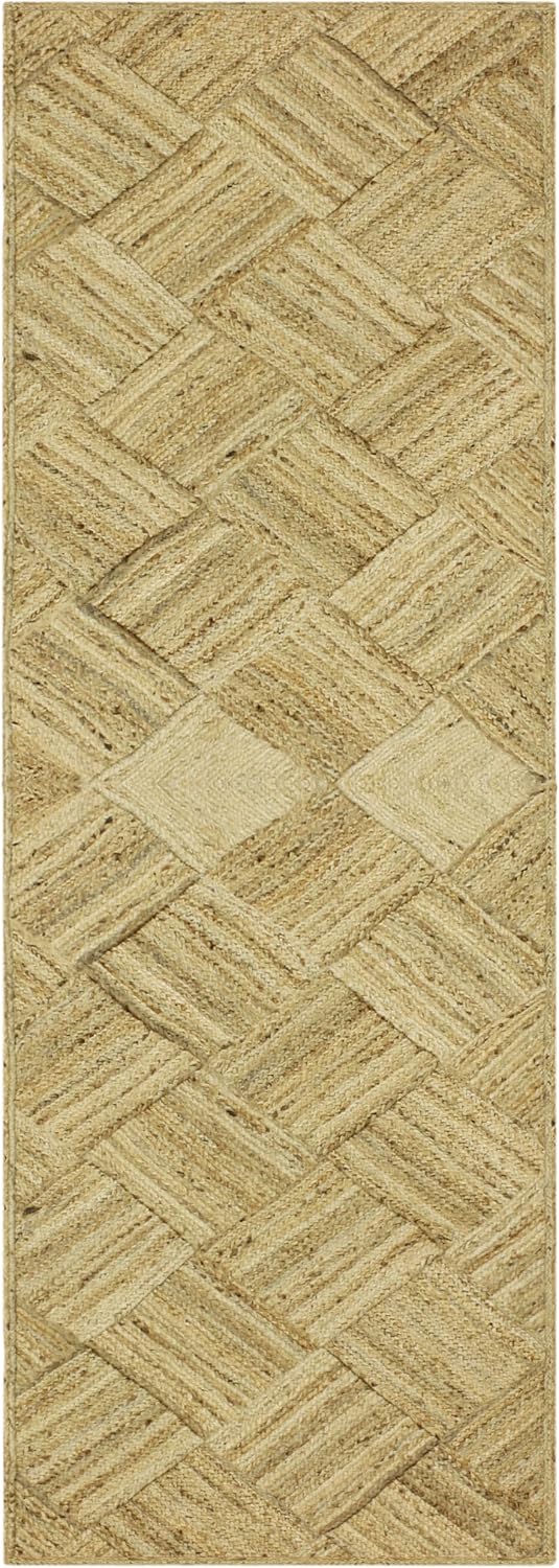 Hand Braided Jute 4 Ft Square Kilim Rug Flatweave Pink Geometric Pattern Jute Sisal Rug, Thick 0.27 Inch Indoor Outdoor Carpet for Kitchen, Bedside, Yoga Mat - Colors A