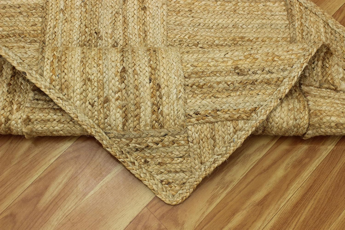 Hand Braided Jute 4 Ft Square Kilim Rug Flatweave Pink Geometric Pattern Jute Sisal Rug, Thick 0.27 Inch Indoor Outdoor Carpet for Kitchen, Bedside, Yoga Mat - Colors A