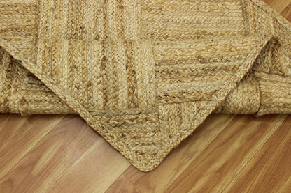 Hand Braided Jute 4 Ft Square Kilim Rug Flatweave Pink Geometric Pattern Jute Sisal Rug, Thick 0.27 Inch Indoor Outdoor Carpet for Kitchen, Bedside, Yoga Mat - Colors A