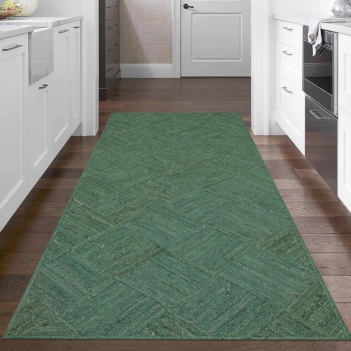Hand Braided Jute 4 Ft Square Kilim Rug Flatweave Pink Geometric Pattern Jute Sisal Rug, Thick 0.27 Inch Indoor Outdoor Carpet for Kitchen, Bedside, Yoga Mat - Colors A