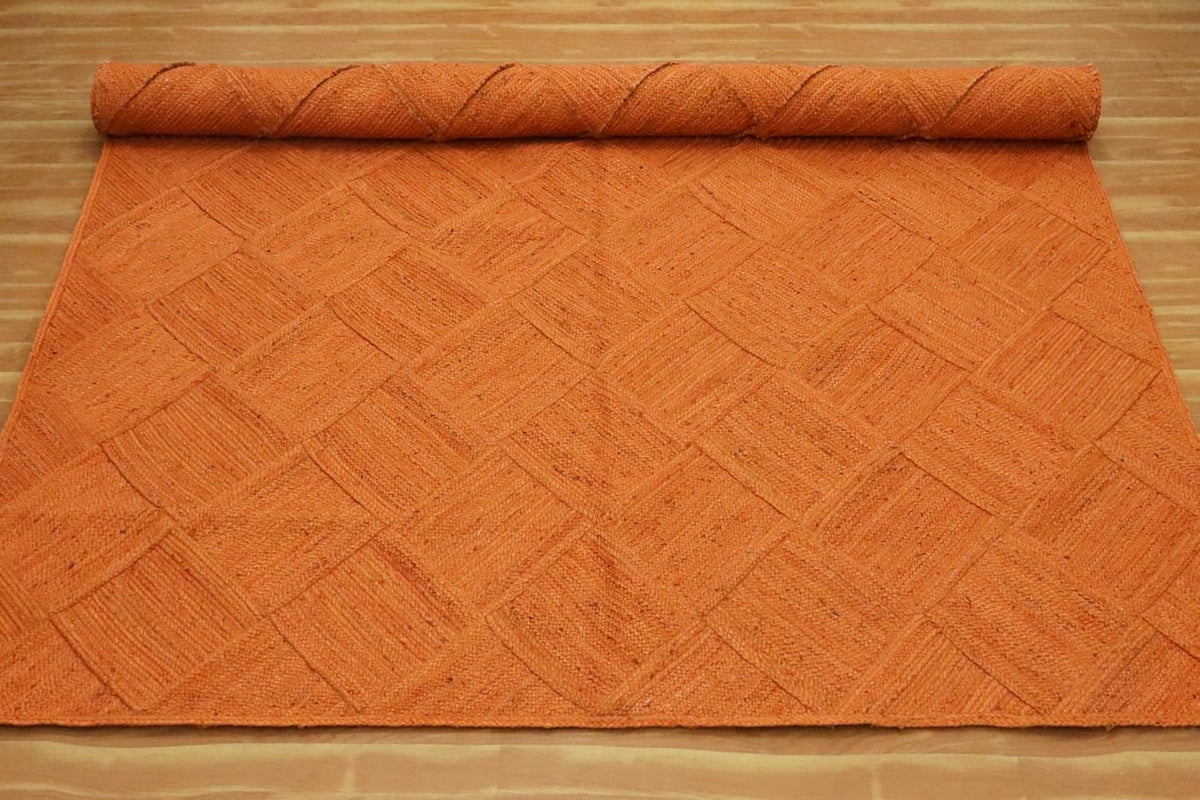Hand Braided Jute 4 Ft Square Kilim Rug Flatweave Pink Geometric Pattern Jute Sisal Rug, Thick 0.27 Inch Indoor Outdoor Carpet for Kitchen, Bedside, Yoga Mat - Colors A