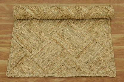 Hand Braided Jute 4 Ft Square Kilim Rug Flatweave Pink Geometric Pattern Jute Sisal Rug, Thick 0.27 Inch Indoor Outdoor Carpet for Kitchen, Bedside, Yoga Mat - Colors A