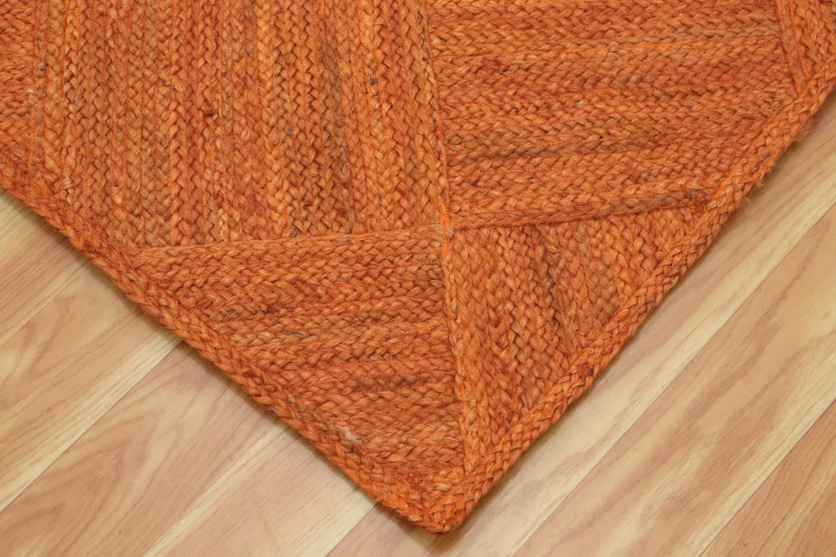 Hand Braided Jute 4 Ft Square Kilim Rug Flatweave Pink Geometric Pattern Jute Sisal Rug, Thick 0.27 Inch Indoor Outdoor Carpet for Kitchen, Bedside, Yoga Mat - Colors A