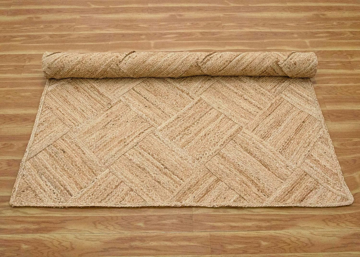 Hand Braided Jute 4 Ft Square Kilim Rug Flatweave Pink Geometric Pattern Jute Sisal Rug, Thick 0.27 Inch Indoor Outdoor Carpet for Kitchen, Bedside, Yoga Mat - Colors A
