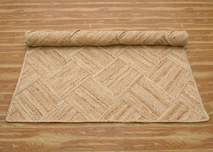 Hand Braided Jute 4 Ft Square Kilim Rug Flatweave Pink Geometric Pattern Jute Sisal Rug, Thick 0.27 Inch Indoor Outdoor Carpet for Kitchen, Bedside, Yoga Mat - Colors A