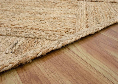 Hand Braided Jute 4 Ft Square Kilim Rug Flatweave Pink Geometric Pattern Jute Sisal Rug, Thick 0.27 Inch Indoor Outdoor Carpet for Kitchen, Bedside, Yoga Mat - Colors A