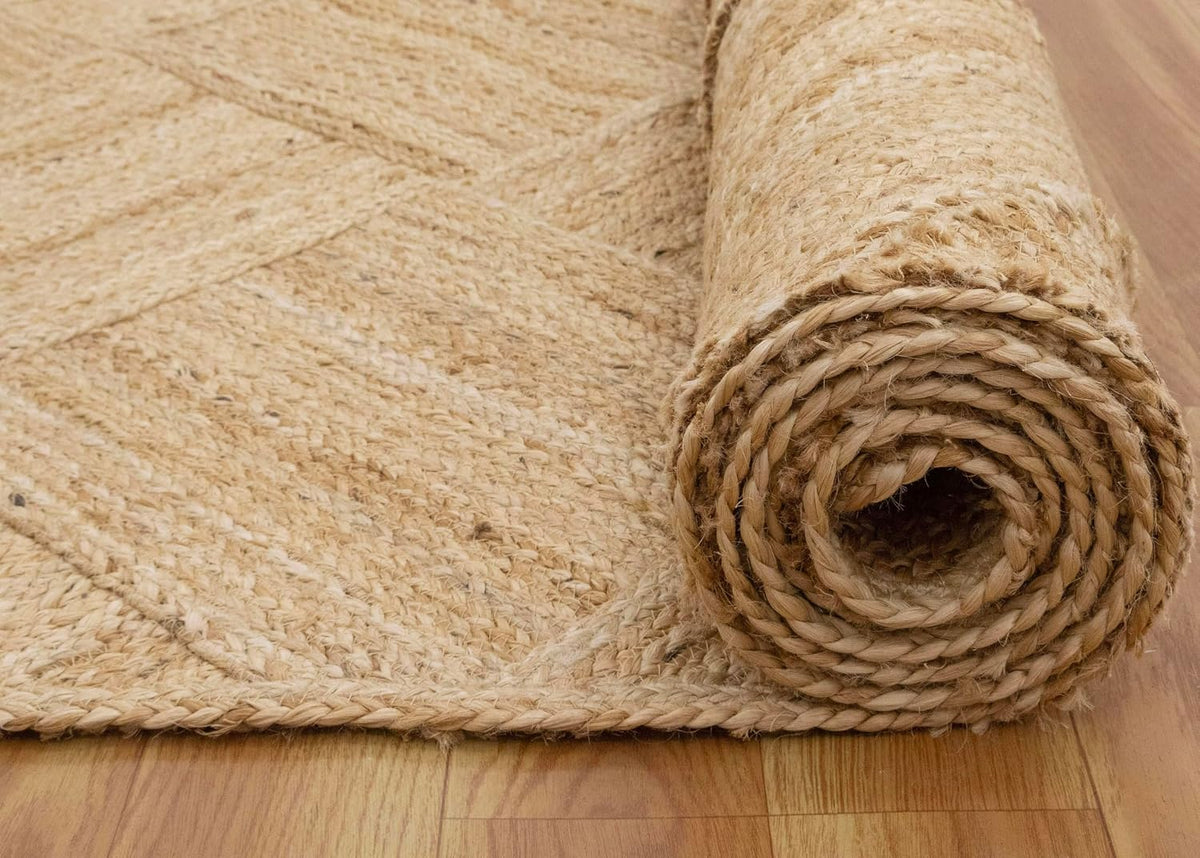 Hand Braided Jute 4 Ft Square Kilim Rug Flatweave Pink Geometric Pattern Jute Sisal Rug, Thick 0.27 Inch Indoor Outdoor Carpet for Kitchen, Bedside, Yoga Mat - Colors A