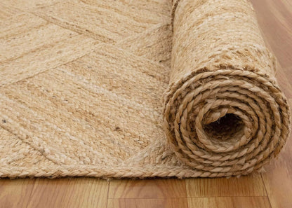 Hand Braided Jute 4 Ft Square Kilim Rug Flatweave Pink Geometric Pattern Jute Sisal Rug, Thick 0.27 Inch Indoor Outdoor Carpet for Kitchen, Bedside, Yoga Mat - Colors A