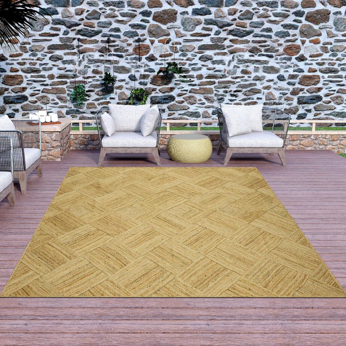 Hand Braided Jute 4 Ft Square Kilim Rug Flatweave Pink Geometric Pattern Jute Sisal Rug, Thick 0.27 Inch Indoor Outdoor Carpet for Kitchen, Bedside, Yoga Mat - Colors A