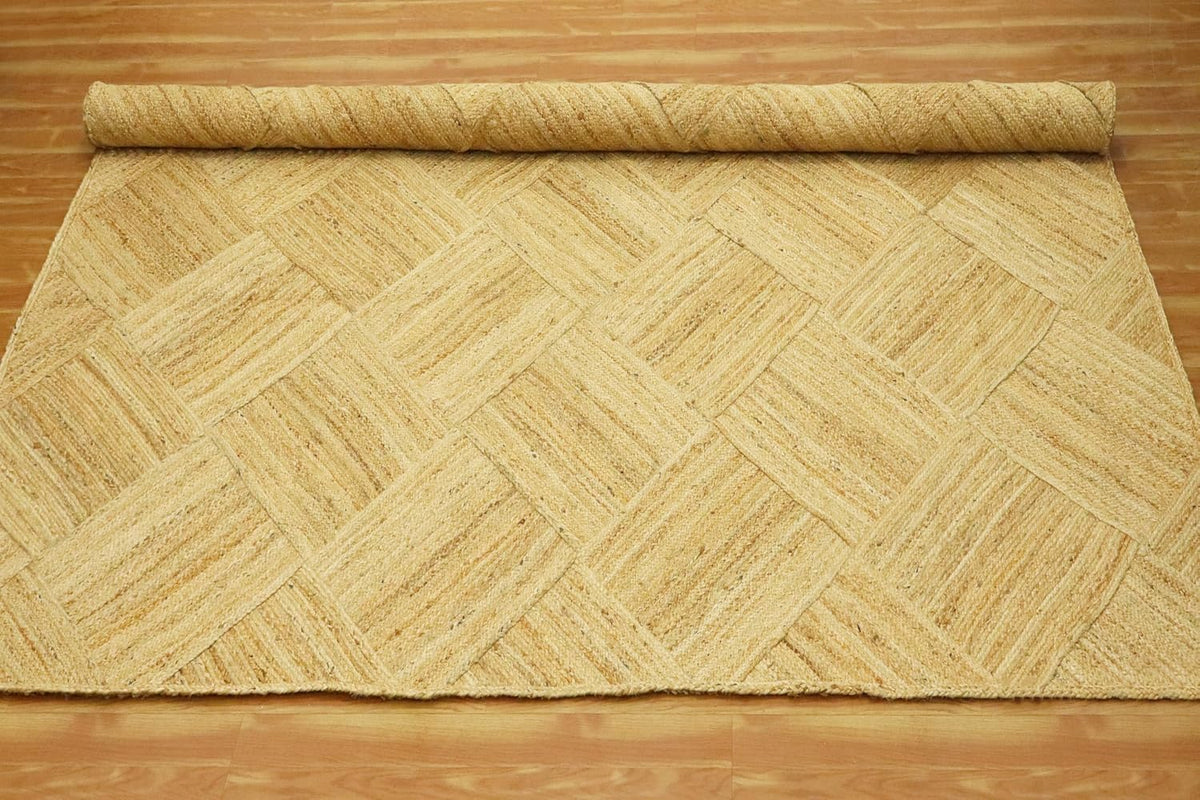Hand Braided Jute 4 Ft Square Kilim Rug Flatweave Pink Geometric Pattern Jute Sisal Rug, Thick 0.27 Inch Indoor Outdoor Carpet for Kitchen, Bedside, Yoga Mat - Colors A