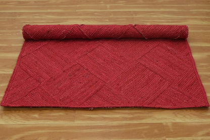 Hand Braided Jute 4 Ft Square Kilim Rug Flatweave Pink Geometric Pattern Jute Sisal Rug, Thick 0.27 Inch Indoor Outdoor Carpet for Kitchen, Bedside, Yoga Mat - Colors A