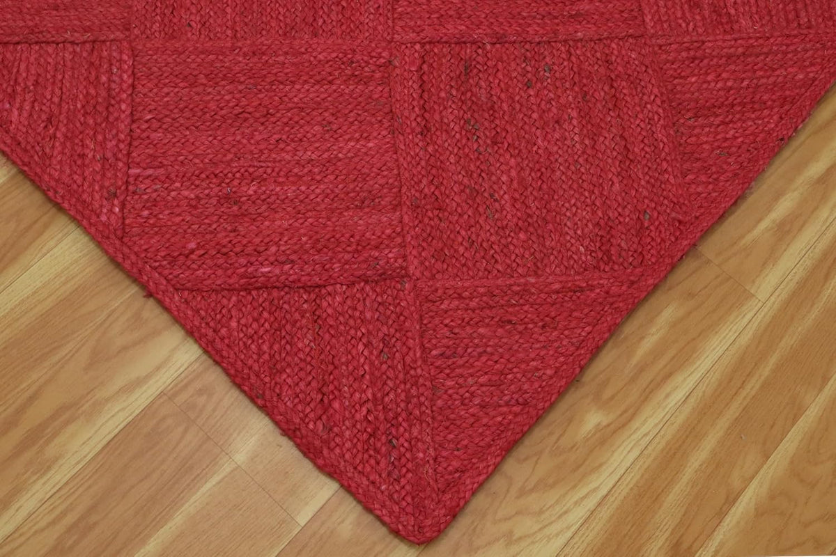 Hand Braided Jute 4 Ft Square Kilim Rug Flatweave Pink Geometric Pattern Jute Sisal Rug, Thick 0.27 Inch Indoor Outdoor Carpet for Kitchen, Bedside, Yoga Mat - Colors A