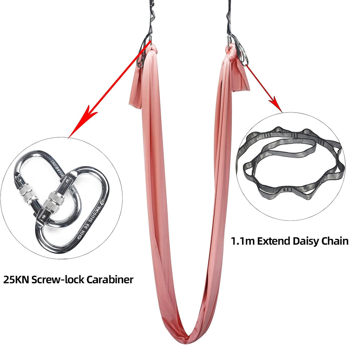 Aerial Yoga Hammock Rigging Daisy Chain & Carabiner w/CE Cert