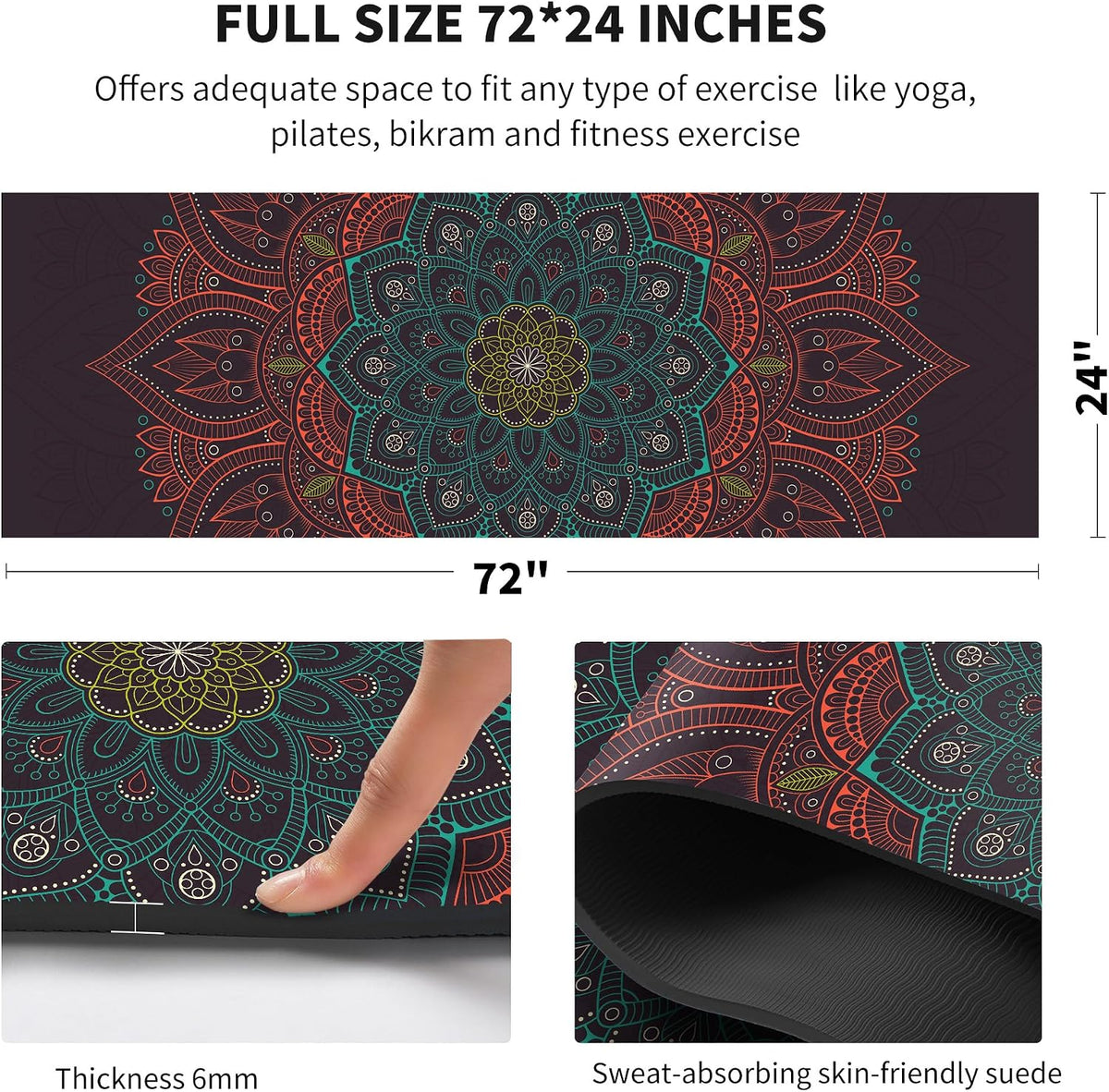 nuveti Yoga Mat Print Extra Thick TPE Non Slip Fitness Exercise Mat with Carrying Bag,72"x24" Extra Thick 6MM Exercise & Workout Mat for Yoga, Pilates Fitness and Floor Exercises - Colors A