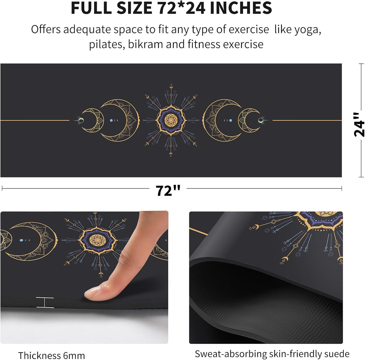 nuveti Yoga Mat Print Extra Thick TPE Non Slip Fitness Exercise Mat with Carrying Bag,72"x24" Extra Thick 6MM Exercise & Workout Mat for Yoga, Pilates Fitness and Floor Exercises - Colors A