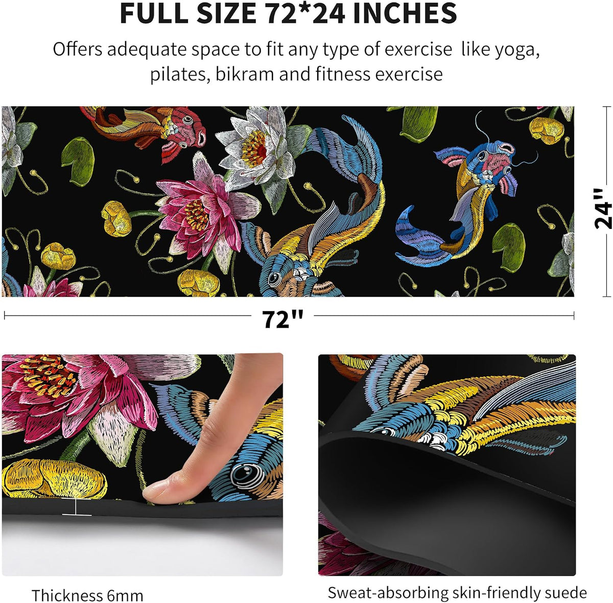 nuveti Yoga Mat Print Extra Thick TPE Non Slip Fitness Exercise Mat with Carrying Bag,72"x24" Extra Thick 6MM Exercise & Workout Mat for Yoga, Pilates Fitness and Floor Exercises - Colors A