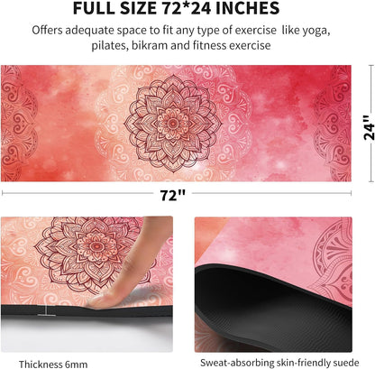 nuveti Yoga Mat Print Extra Thick TPE Non Slip Fitness Exercise Mat with Carrying Bag,72"x24" Extra Thick 6MM Exercise & Workout Mat for Yoga, Pilates Fitness and Floor Exercises - Colors A