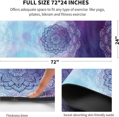nuveti Yoga Mat Print Extra Thick TPE Non Slip Fitness Exercise Mat with Carrying Bag,72"x24" Extra Thick 6MM Exercise & Workout Mat for Yoga, Pilates Fitness and Floor Exercises - Colors A