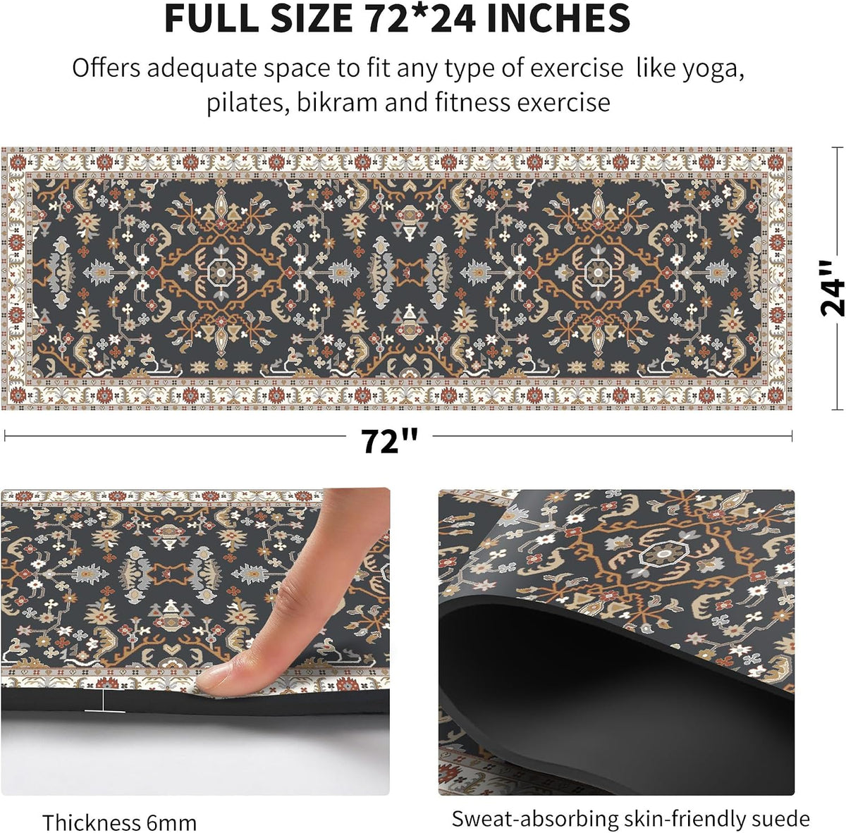 nuveti Yoga Mat Print Extra Thick TPE Non Slip Fitness Exercise Mat with Carrying Bag,72"x24" Extra Thick 6MM Exercise & Workout Mat for Yoga, Pilates Fitness and Floor Exercises - Colors A