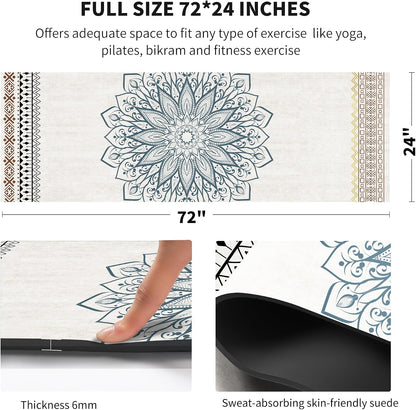 nuveti Yoga Mat Print Extra Thick TPE Non Slip Fitness Exercise Mat with Carrying Bag,72"x24" Extra Thick 6MM Exercise & Workout Mat for Yoga, Pilates Fitness and Floor Exercises - Colors A