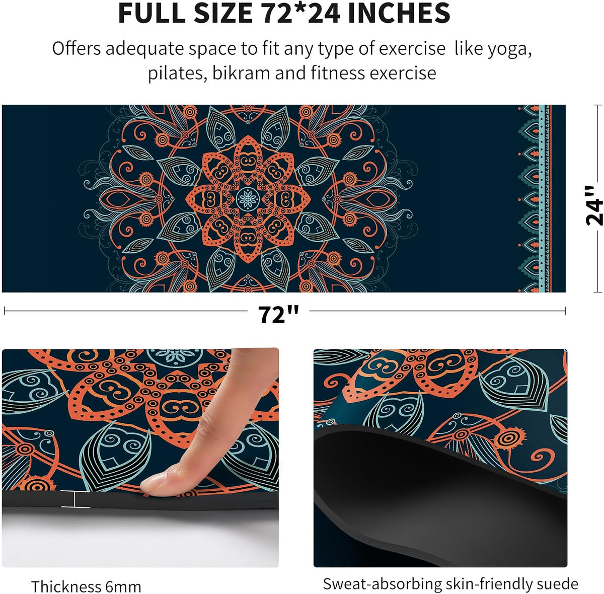nuveti Yoga Mat Print Extra Thick TPE Non Slip Fitness Exercise Mat with Carrying Bag,72"x24" Extra Thick 6MM Exercise & Workout Mat for Yoga, Pilates Fitness and Floor Exercises - Colors A