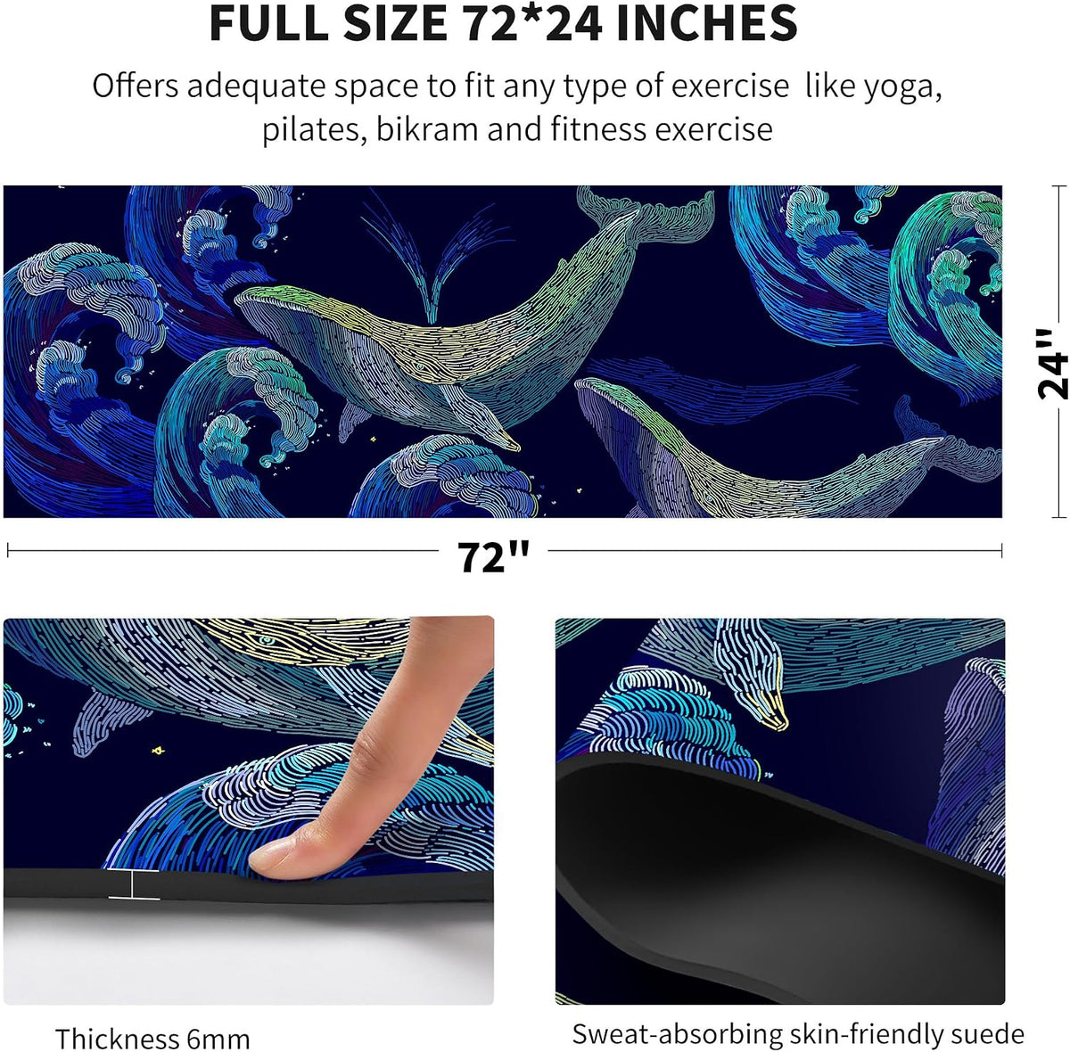 nuveti Yoga Mat Print Extra Thick TPE Non Slip Fitness Exercise Mat with Carrying Bag,72"x24" Extra Thick 6MM Exercise & Workout Mat for Yoga, Pilates Fitness and Floor Exercises - Colors A