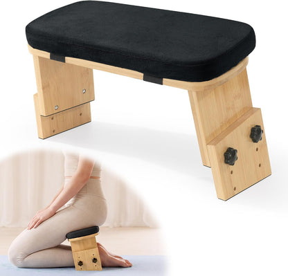 Adjustable Height Meditation Bench, Portable Folding Meditation Chair with Velvet Cushion, Ergonomic Meditation Kneeling Stool for Yoga, Mindfulness&Zen Practice(Black)