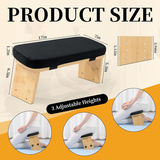 Adjustable Height Meditation Bench, Portable Folding Meditation Chair with Velvet Cushion, Ergonomic Meditation Kneeling Stool for Yoga, Mindfulness&Zen Practice(Black)
