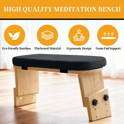 Adjustable Height Meditation Bench, Portable Folding Meditation Chair with Velvet Cushion, Ergonomic Meditation Kneeling Stool for Yoga, Mindfulness&Zen Practice(Black)