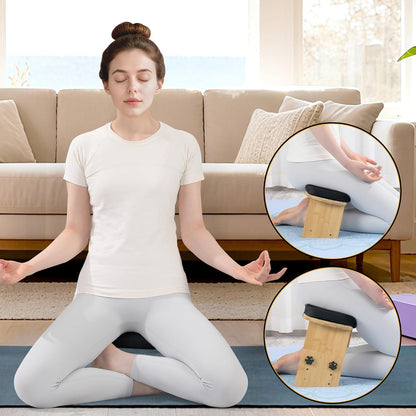 Adjustable Height Meditation Bench, Portable Folding Meditation Chair with Velvet Cushion, Ergonomic Meditation Kneeling Stool for Yoga, Mindfulness&Zen Practice(Black)