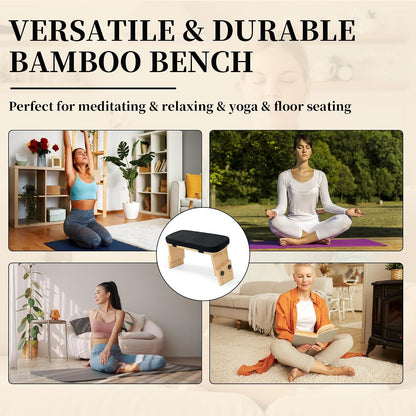 Adjustable Height Meditation Bench, Portable Folding Meditation Chair with Velvet Cushion, Ergonomic Meditation Kneeling Stool for Yoga, Mindfulness&Zen Practice(Black)