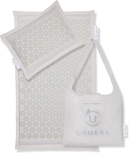 Acupressure Mat and Pillow Set,Natural Linen & Coconut Fiber Filling