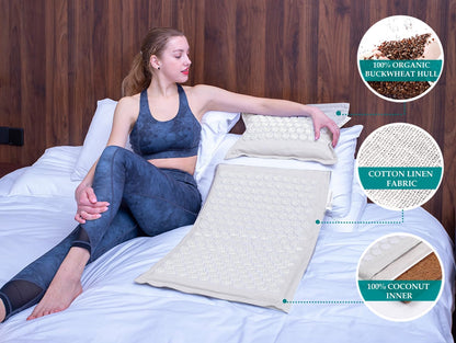 Acupressure Mat and Pillow Set,Natural Linen & Coconut Fiber Filling