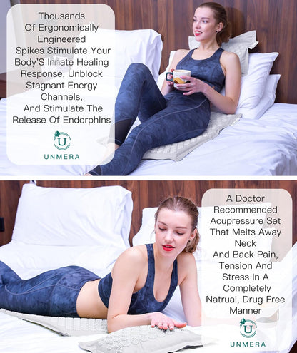 Acupressure Mat and Pillow Set,Natural Linen & Coconut Fiber Filling