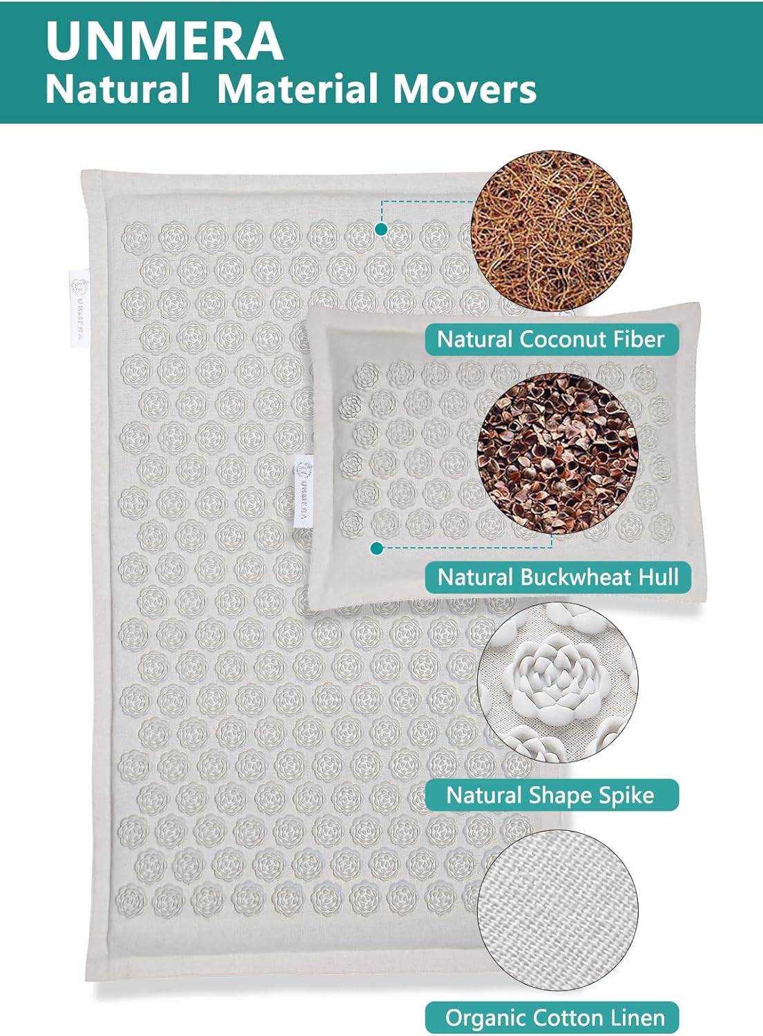 Acupressure Mat and Pillow Set,Natural Linen & Coconut Fiber Filling