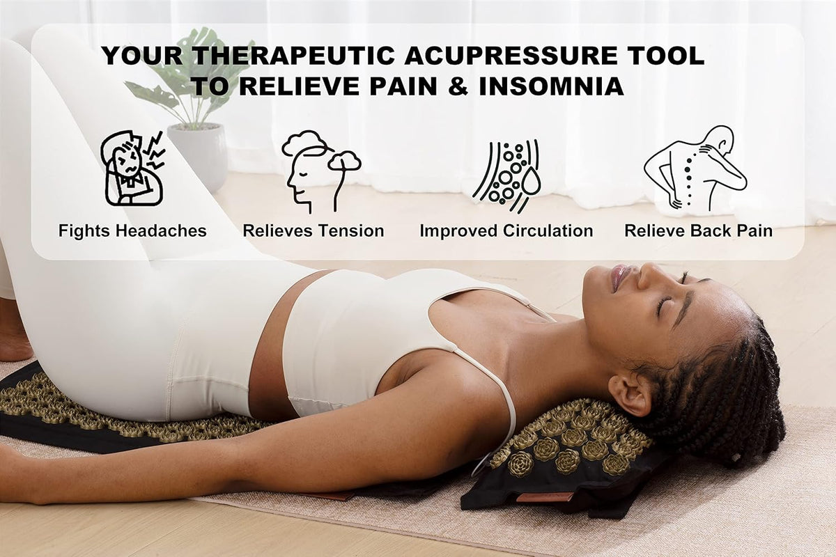 Acupressure Mat and Pillow Set,Natural Linen & Coconut Fiber Filling