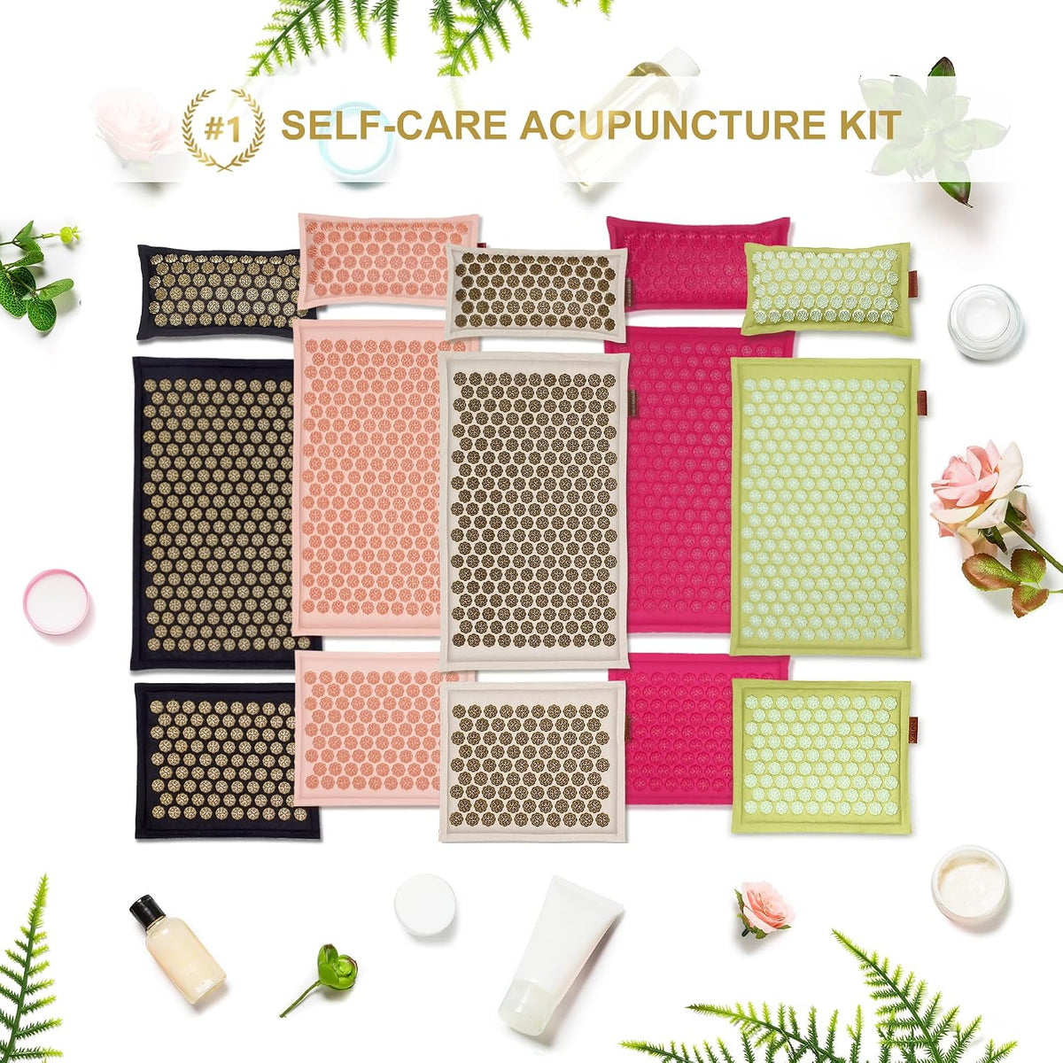 Acupressure Mat and Pillow Set,Natural Linen & Coconut Fiber Filling