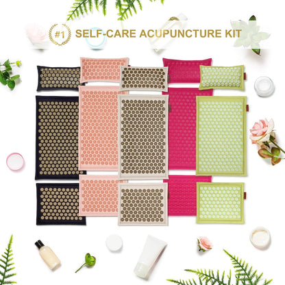 Acupressure Mat and Pillow Set,Natural Linen & Coconut Fiber Filling