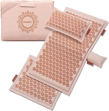 Acupressure Mat and Pillow Set,Natural Linen & Coconut Fiber Filling