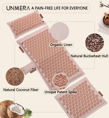 Acupressure Mat and Pillow Set,Natural Linen & Coconut Fiber Filling