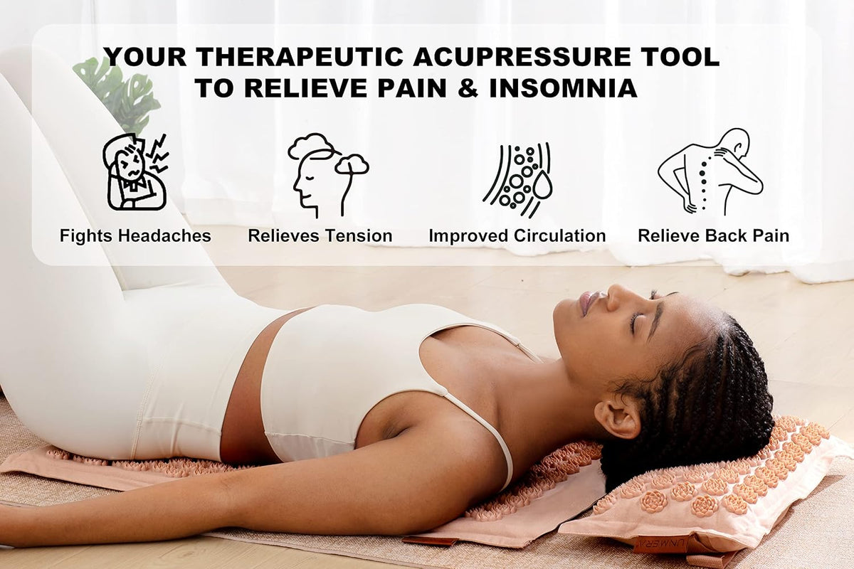 Acupressure Mat and Pillow Set,Natural Linen & Coconut Fiber Filling
