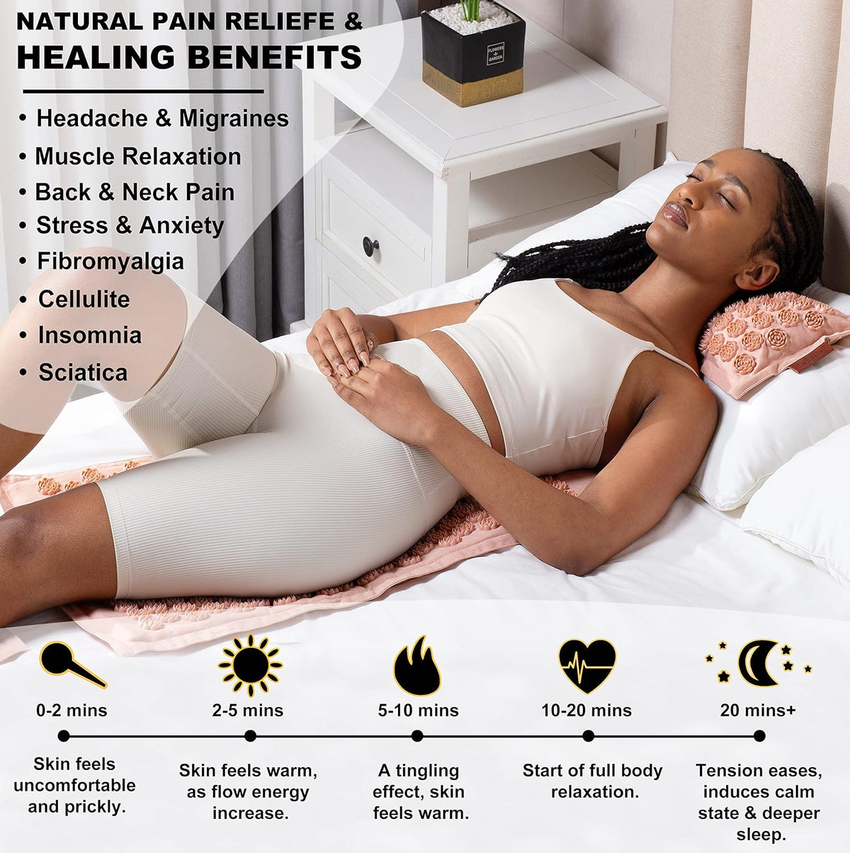 Acupressure Mat and Pillow Set,Natural Linen & Coconut Fiber Filling