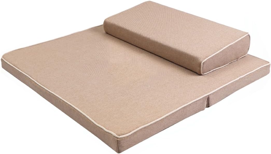 Portable Foldable Meditation Cushion Mat Set with Washable Cotton Linen Cover, Larger Thick Yoga Mat Bolster Floor Pillows Seating for Adults Meditation Accessories blue-60cm