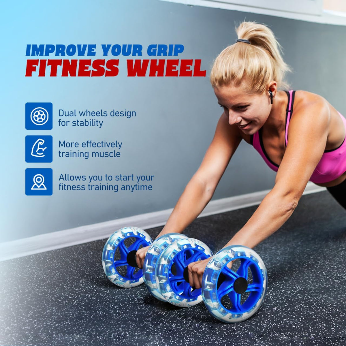 Ab Wheel Roller For Core Workout, Ab Roller Fitness Exercise Wheel Devices Abdominal Trainer for Men Women Core Strength Training Home Gym Fitness Equipment